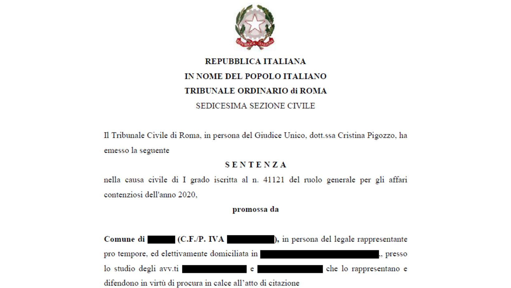Sentenza Comune